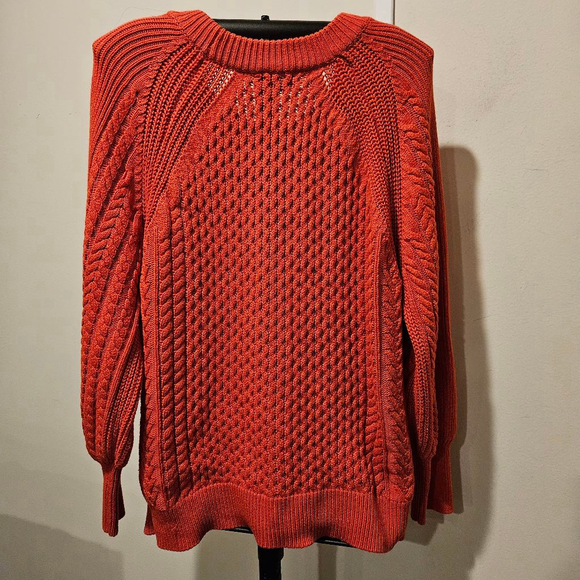 T Tahari Women's Reddish-Orange Cable Knit Pullover Sweater XL - Picture 6 of 8